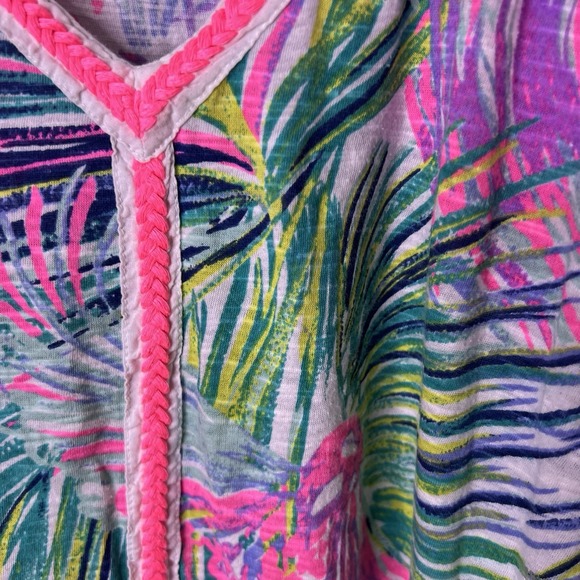 Lilly Pulitzer Scarlet Macaw Bonita Coverup V-Neck Cotton Tee Dress Size Large - Picture 6 of 10